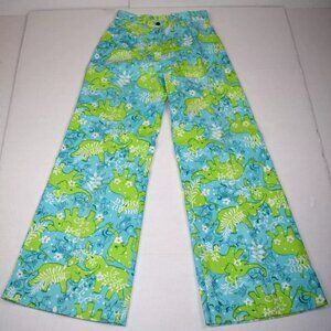 Liza for Lilly Pulitzer Pants VTG 70s Turquoise Lime Dancing Elephants Sz 5 S/M